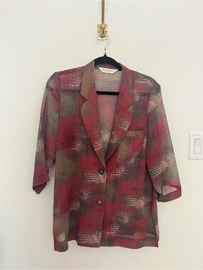 Women's Red Patterned Blazer Jacket